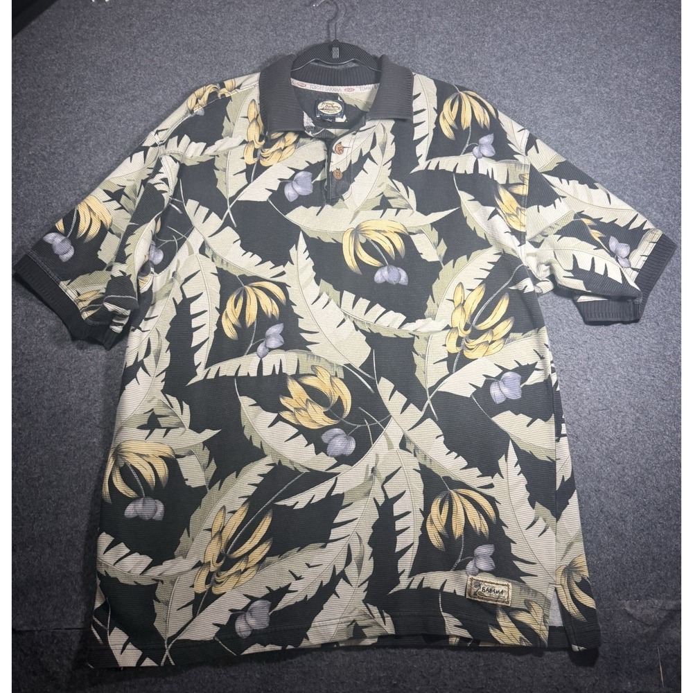 Tommy Bahama Men's Tropical Leaf and Banana Print Short‎ Sleeve Polo Shirt Lrge